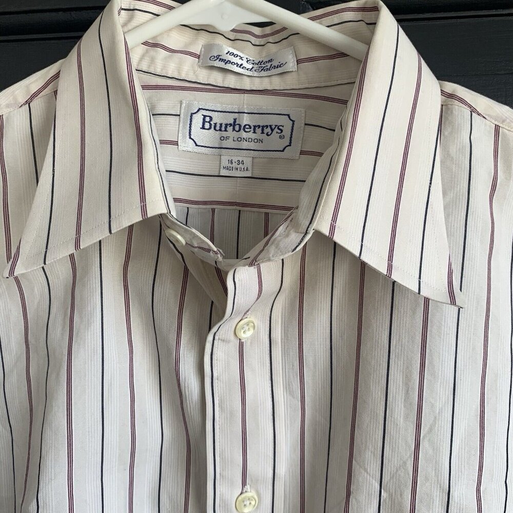 Vintage Burberry's Of London Shirt Pocket Button Front Vertical Striped 16-34 - Picture 5 of 9